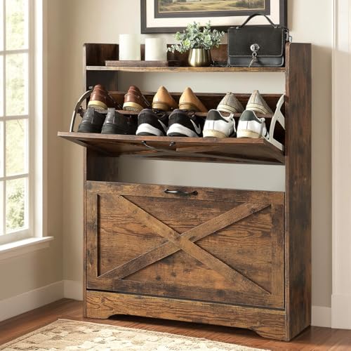 Shoe Cabinet with 2 Flip Drawers Brown