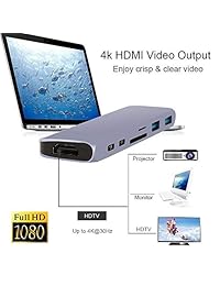 Hub USB C de tipo C a puertos USB 3.0 HD4K, lector de tarjetas SD TF y concentrador para Apple MacBook Air 2018, MacBook Pro 2016 2018, Mac 2018, Pro 2017, 2018, Dell HP, Samsung S9, Note 9, otros dispositivos tipo C, color plateado y negro