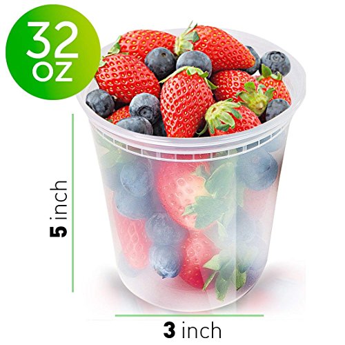 40pk 32oz Plastic Containers with Lids - Freezer Containers Deli Containers with Lids - Soup Containers Plastic Food Storage Containers with lids - Plastic Container Plastic Food Containers with Lids
