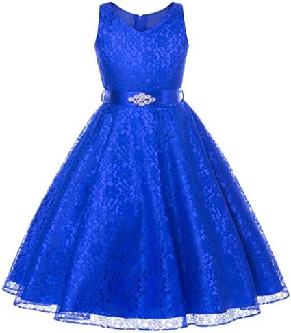 Hblld Lace V-Neck Flower Princess Girl Dress Size 14 Royal Blue