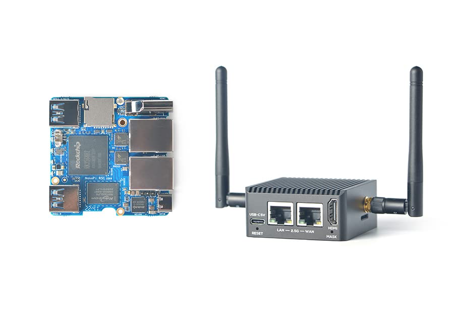 Nanopi R5C Mini WiFi Router OpenWRT with Dual PCIe 2.5Gbps Ethernet Ports 2GB LPDDR4X RAM Based in Rockchip RK3568B2 Soc for Smart Home Gateway Support Android Ubuntu (with M.2 WiFi Module)