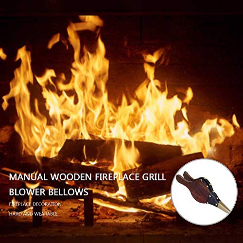 Umiwe Fireplace Bellows Fire Bellows Brown Dense Wood Material Air Blower Fire Bellow Cast Nozzle for Outdoor Camping BBQ Grill Chimney