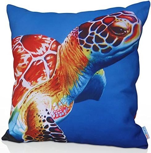 Sunburst Outdoor Living 24" x 24" (No Piping) TURTLE Cute Tropical Aqua Decorative Throw Pillow Cushion Cover for Couch, Bed, Sofa or Patio - Only Case, No Insert