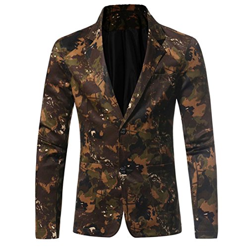 Camouflage Jacket Victorcn Men's Casual Slim Fit Button Suit Print Blazer  Jacket Tops Coat (L, Camouflage)