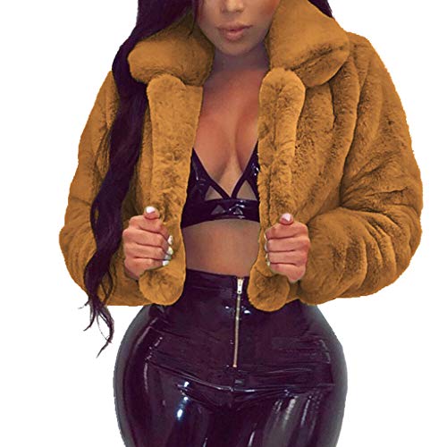 Fluffy Fleece Faux Fur Coats Womens Solid Color Long Sleeve Shaggy Lapel Short Jacket Outwear Warm Winter - Limsea - Thumbnail 6