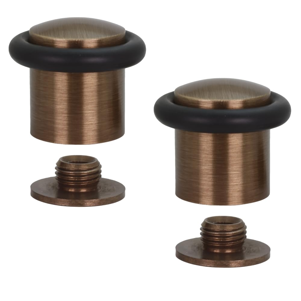 EVI Herrajes | Pack of 2 Brushed Brass Door Stops | Threaded Base | Natural Silicone Black Rubber | Includes Plug + Screw | Mod. I-13824X30CU — image 1