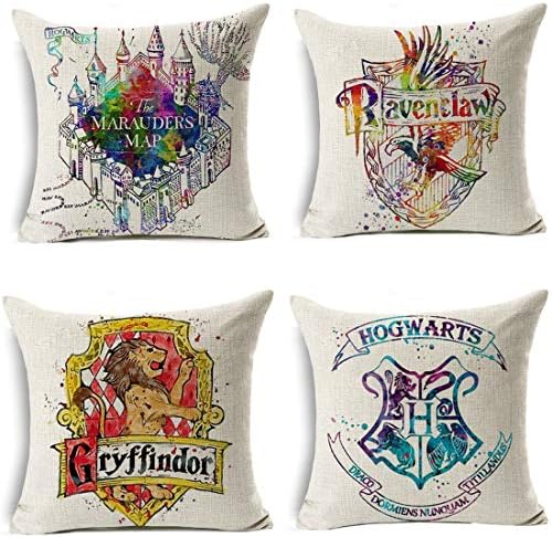 4PC Decorative Pillowcase Set Throw Pillow case Pillow Cover Cotton Linen Cushion Covers for Home/car/bar/Restaurant 18 x 18 inch-Harry Potter 090725