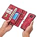 RAYTOP® [Magnetic Removable Phone Case + [11 Card Holders] + [4 Large Pockets] PU Leather Wallet for Samsung Galaxy S7 Edge [Magnet + Zipper + Button Closure] Dark Red Color Large Capacity Premium