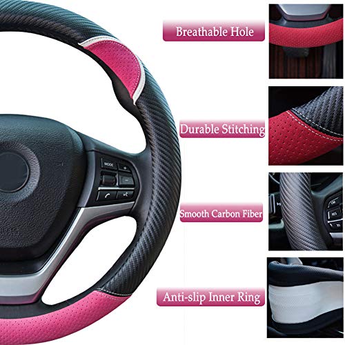 Alusbell Cute Carbon Fiber Steering Wheel Cover Synthetic Leather Auto Car Steering Wheel Cover