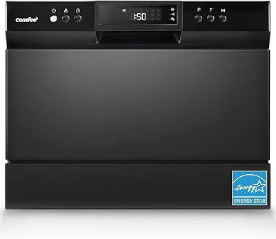 COMFEE’ Countertop Dishwasher, Energy Star Portable Dishwasher, 6 Place Settings & 8 Washing Programs, Speed, Baby-Care, ECO& Glass, Dish Washer for Dorm, RV& Apartment, Black
