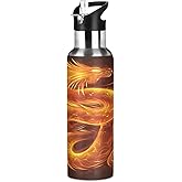MFTJYO Dragon Water Bottle for Boys - Insulated Stainless Steel Flask with Straw Lid - Leakproof 20 oz