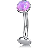 CIZME 12mm G23 Solid Titanium Belly Button Rings Long Bar Belly Piercings Internally Threaded Floating Belly Navel Rings Piercing Jewelry for Women CZ Opal