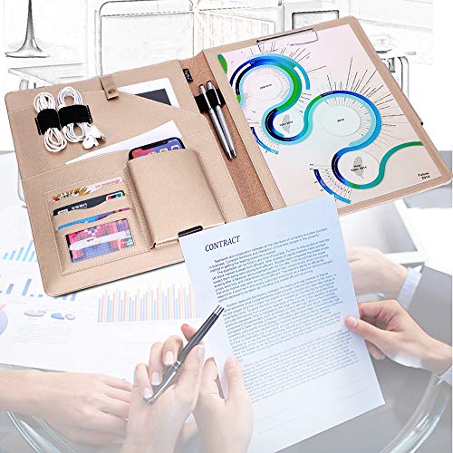 Toplive Portfolio Case Padfolio, Executive Business Document Organizer with Letter Size Clipboard, Card Holder, Tablet Sleeve(10.5), Perfect for Business School Office Conference,Floral Pink