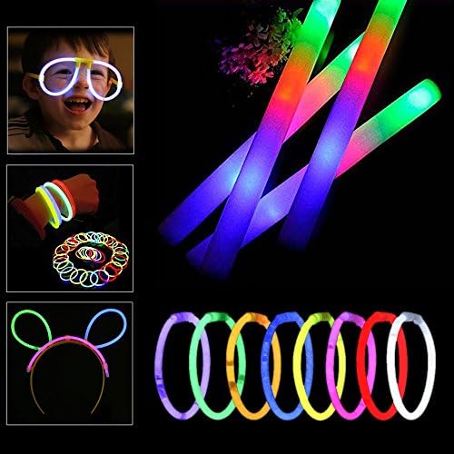 Seerootoys 12 Foam Sticks and 30 Light Up Glowsticks, 42 PCS Glow Party Supplies Set, Multicolor Changing 3 Modes Flashing Kids Glow Wand for Party, Birthday, Weddings