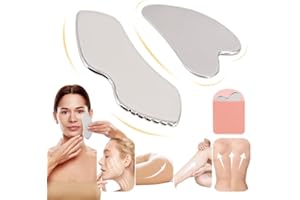 2Pcs Gua Sha Stainless Steel, Manual Massage Guasha tool Face, Metal Gua Sha Comb Facial Tool for Eyes Face Neck Body Tighten