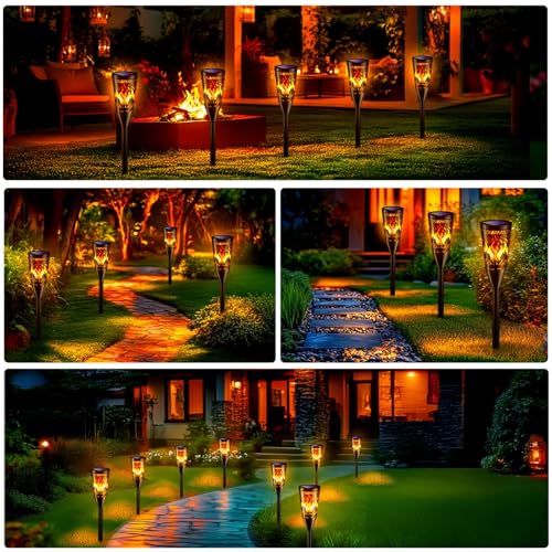 FIFlying Solar Torches Outdoor Garden, 10 Pieces, Solar Light Outdoor Garden with Realistic Flame Effect, Waterproof IP65, for Garden, Terrace, Lawn, Balcony, Path, Flowerbed