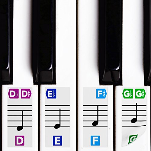 Color Piano Stickers for Keys - Removable w/Double Layer Coating for 49/61 / 76/88 Keyboards