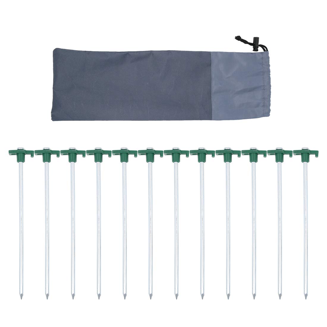 Flyan 12 Pcs 25CM Tent Pegs, Camping Ground Pegs Metal Tent Stakes Nails with Bag for Camping Beach Outdoor Hiking