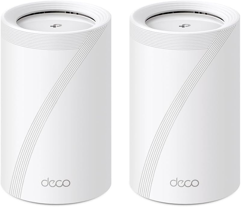 Deco BE65 𝐖𝐢-𝐅𝐢 𝟕 Mesh WLAN Set (2er-Pack), BE9300 Tri-Band Router und Repeater (6 GHz, 2.5 Gbit/s Ethernet Port, 9 Gbps WLAN Geschwindigkeit, WPA3, 320 MHz Kanäle)
