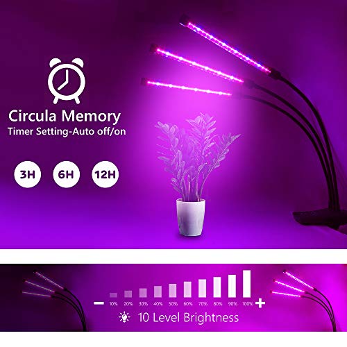 Grow Light, Plant Lights for Indoor Plants 30W 60 LED Plant Grow Lamp with Timer 3/6/12H Auto ON & Off, 10 Dimmable Levels, 3-Head 360 Degree Adjustable Gooseneck - Thumbnail 4