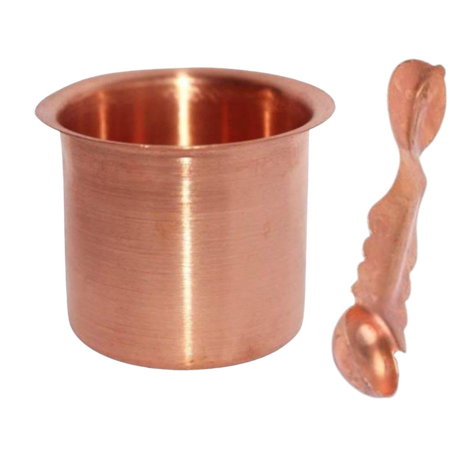 NAISHA Pure Copper Panch Patra (Achman) Set with Spoon for Pooja, Handmade Copper Lota Cup for Hindu Rituals, Mandir Accessories, Holy Water, Charanamrit, Temple Puja Essentials