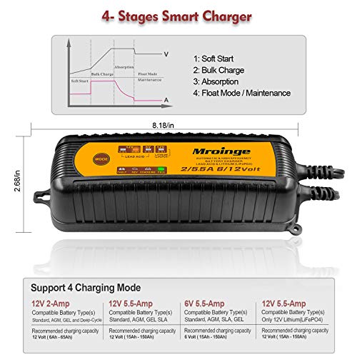 Mroinge 6V / 12V 5.5A Smart Vehicle Battery Charger Maintainer For Cars