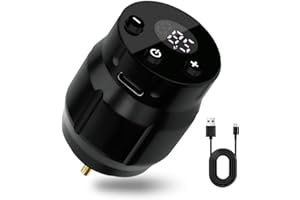 Dragoart MC-W1 Tattoo Battery Pack 1500mAh, 4-12v RCA Tattoo Battery for Tattoo Gun, Rechargeable USB LED Digital Screen, Tattoo Power Supply for Tattoo Machine Wireless Tattoo Pen, Black