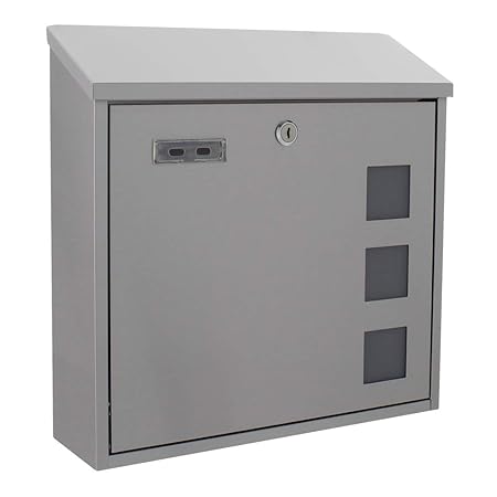Rottner T06048 Muro INOX Design-Briefkasten aus gebürstetem Edelstahl, mit Sichtfenster, Namensschild, Zylinderschloss und Sc