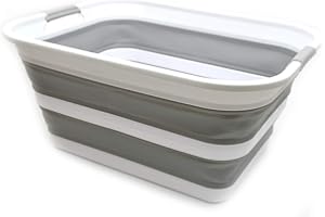 SAMMART 42L Collapsible Plastic Laundry Basket - Foldable Pop Up Storage Container/Organizer - Portable Washing Tub - Space Saving Hamper/Basket (Grey, 1)