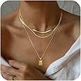 MFRYK Gold/Silver Necklaces Stack For Women,14K Gold/Sterling Silver Plated Simple Layered Choker Necklaces For Women,Stackable Multilayer Pearl Cross Disc Circle Pendant Cuban Herringbone Snake Paperclip Chain Necklaces Set Jewelry Gift for Women
