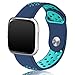 Wepro For Fitbit Versa Bands Sport Silicone Replacement Breathable Strap Bands for New Fitbit Versa Smart Fitness Watch, Large, Blue on Green