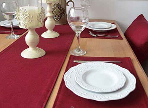 KINGDESON Rectangle Linen Cotton Placemats Pure Color Napkins Kitchen Table Mats Set of 4 Red