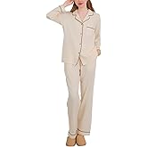 UPTRIS Womens Pajamas Sets Cotton 2 Piece PJs Lounge Sets Short Sleeve Button Down Soft Sleepwear Notch Collar with Pockets
