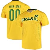 Custom Brazil Jersey Short Sleeve Tee - Adult and Youth (US, Alpha, Large, Regular, Regular, Yellow)