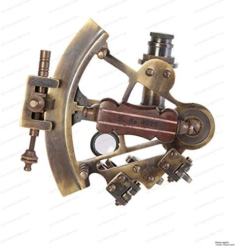 US HANDICRAFTS Vintage Astrolabe Type Brass Nautical Handmade Sextant with Wood Field.