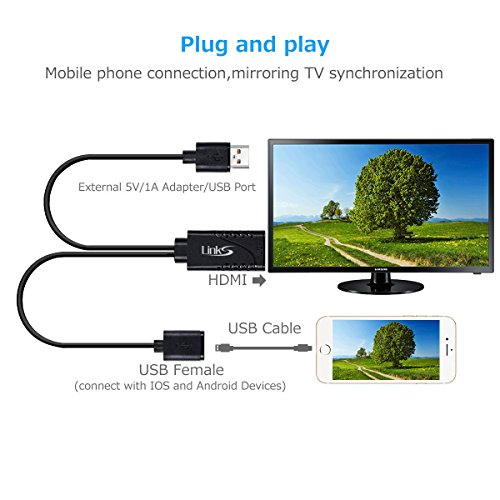 Lightning To HDMI Cable Adapter,LinkS 1080P Lightning Digital AV Adapter For iPhone,iPad/iPod Models,Mirror Mobile Phone Screen To TV/Projector/Monitor Converter,Android Device -Plug ND Play