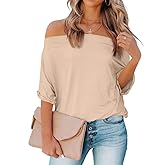 REVETRO Women's Off Shoulder Tops Casual Short Batwing Sleeve Summer Loose T Shirt Tunic Blouse…