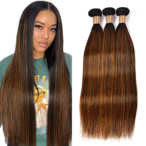 Destacado recto 3 paquetes de cabello humano recto P4/30 paquetes de cabello humano liso 3 paquetes de pelo de tono doble trama para mujeres 24 26 28 pulgadas