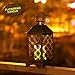 Solar Lantern Indoor or Outdoor 4Leaf Clover Bronze − Antique Metal Construction − Solar Powered Hanging Lantern or Tabletop with LED Flickering Candle 5.5 x 5.5 x 11 inches