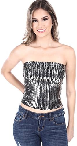 SALT TREE Women's Fish Scale Sequence Metallic Tube Top, US Seller