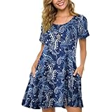 ZENNILO Women's Loose Fit Casual Swing T-Shirt Dress With Pockets - Navy Blue, Size M - View #10