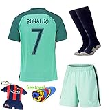 Soccer Kids 2016-2017 Portugal Away Football Soccer Kits Jersey Short Sleeve & Shorts & Socks & Key Chain 3-14 Years (RONALDO 7, 7-8 years )