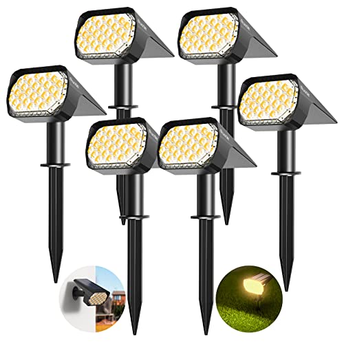 Quntis 6 Pack Solar Spot Lights Outdoor, Solar Garden Spotlights IP65 Waterproof, 3 Modes, Warm White, Crystal, Luxury Garden, Outdoor, Garden, Pool, Yard, Garage