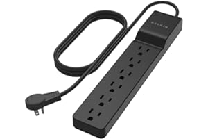 Belkin Surge Protector Power Strip with 6 AC Outlets, 6ft/1.8M Long Heavy-Duty Extension Cord, & 360-Degree Rotating AC Plug for Conference Rooms, Computer Desktops, & More - 600 Joules of Protection