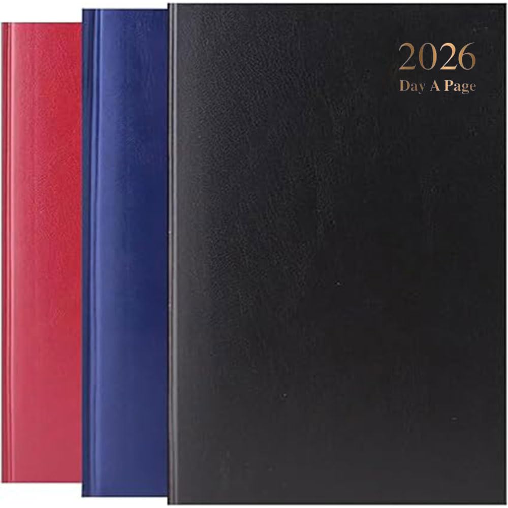ANGIX 2026 Diary A4 - Page a Day Desk Diary, Hardback Cover Journal Business Dairy Organiser for Home & Office Use, Full Year Daily Planner (Black - 1)