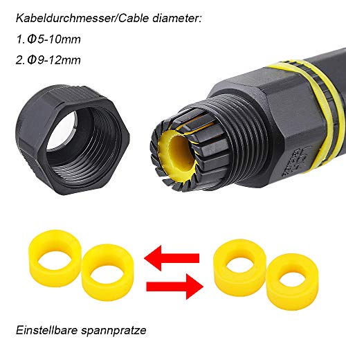 Waterdichte aansluitdoos externe kabelaansluiting, IP68 aansluiting buitenmof koppeling Ø 5 mm-12 mm (zwart, PA66) - 2… - Afbeelding 5