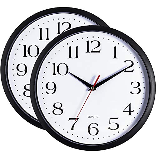 image for Bernhard Products Black Wall Clocks, 2 Pack Silent Non Ticking - 12 In