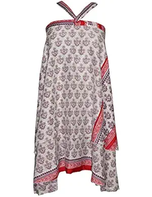 Mogul Womens Vintage Two Layer Skirt Floral Reversible Beach Dress