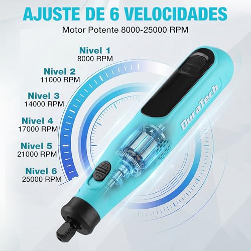 DURATECH 3.6V Cordless Grinder, 25000RPM Rechargeable Multitool, Rotary Tool with 135 Accessories, 6 Variable Speed, for Cutting, Carving, Engraving, Drilling