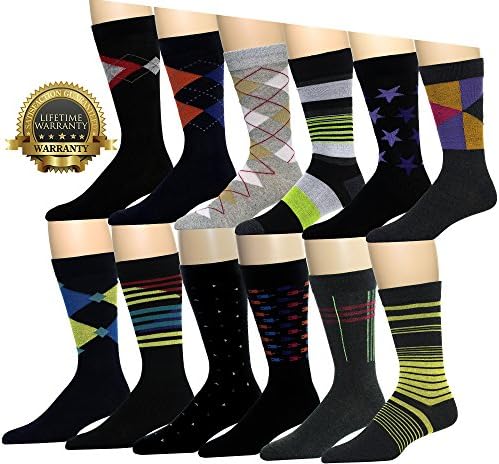 Pianillo Mens 12 Pack Patterned Dress Socks Premium Cotton Blend Colorful (12 Pairs) … (10-13, Funky Socks 2)
